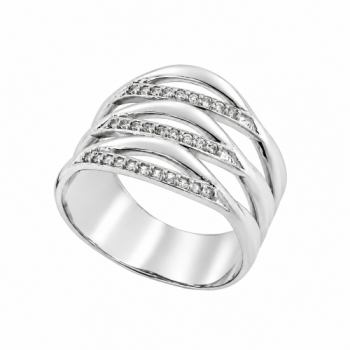 Anel cruzado vazado e com zirconia cristal, prata. 341076