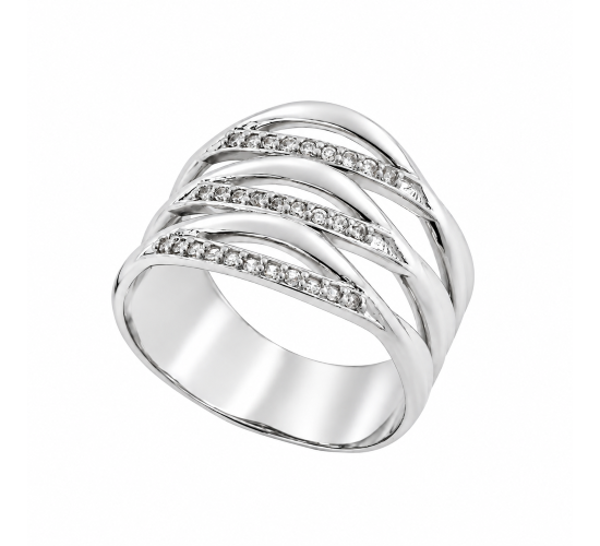 Anel cruzado vazado e com zirconia cristal, prata. 341076