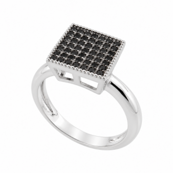Anel chuveiro quadrado maior zirconia negra, prata. 341080
