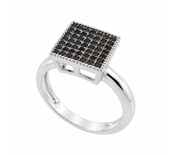 Anel chuveiro quadrado maior zirconia negra, prata. 341080