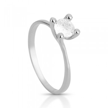 Anel solitario zirconia cristal 5mm base movimento, prata. 341101