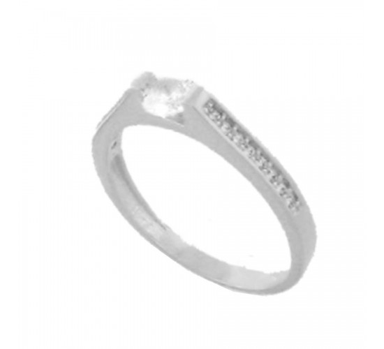 Anel solitario zirconia cristal 3,5mm nas laterais, prata. 341111