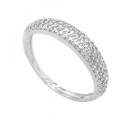 Anel meia alianca pave zirconia cristal, prata. 341112