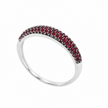 Anel meia alianca pave zirconia vermelha, prata. 341113