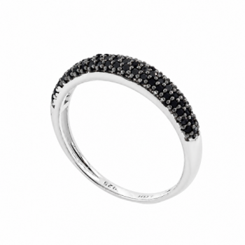Anel meia alianca pave zirconia negra, prata. 341114