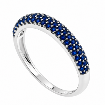 Anel meia alianca pave zirconia azul, prata. 341115