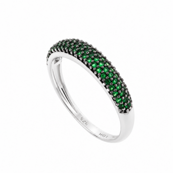 Anel meia alianca pave zirconia verde, prata. 341116