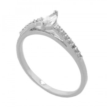 Anel solitario navete cristal 6mm e zirconia cristal nas laterais, prata. 341118