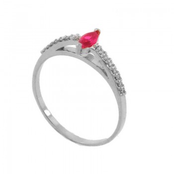 Anel solitario navete vermelha 6mm zirconia cristal nas laterais, prata. 341121