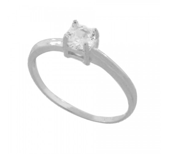 Anel solitario 4,5mm quadrado zirconia cristal, prata. 341145