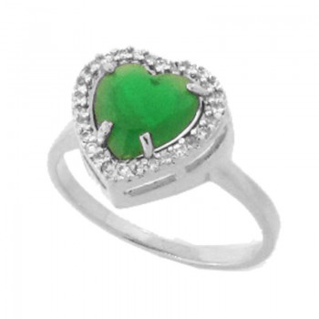 Anel coracao pedra maior verde esmeralda com zirconia cristal em volta, Prata. 341151