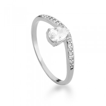 Anel solitario gota zirconia cristal, prata. 341162