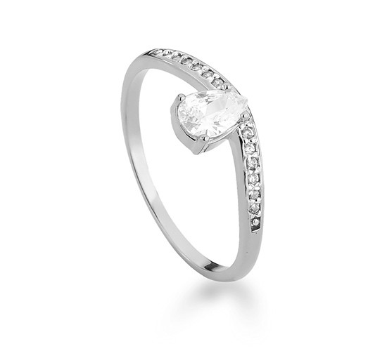 Anel solitario gota zirconia cristal, prata. 341162