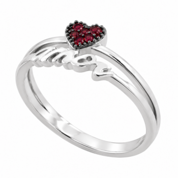 Anel 2 fios amor com coracao zirconia vermelha, prata. 341166