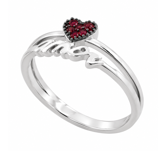 Anel 2 fios amor com coracao zirconia vermelha, prata. 341166