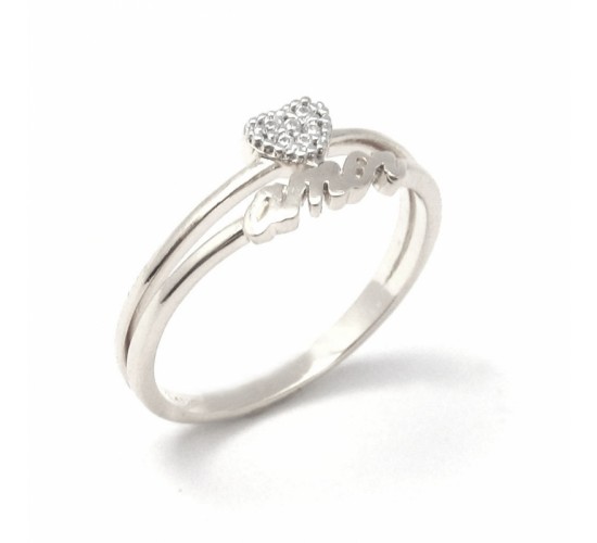 Anel 2 fios amor com coracao zirconia cristal, prata. 341167