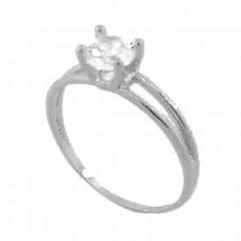 Anel solitario 6mm dois aros zirconia cristal, prata. 341168