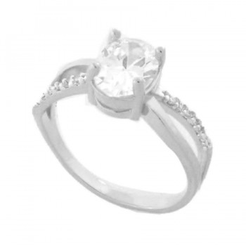Anel solitario oval pedra cristal zirconia cristal na lateral, prata. 341169