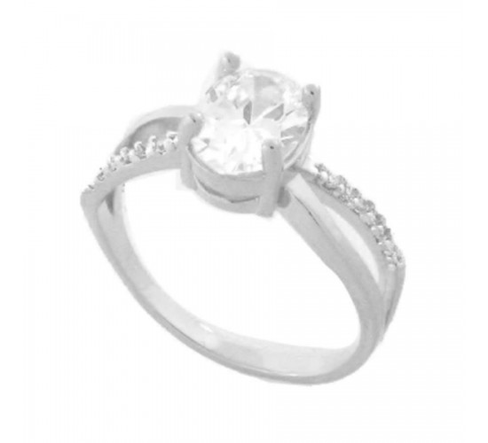 Anel solitario oval pedra cristal zirconia cristal na lateral, prata. 341169