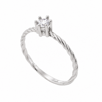 Anel solitario zirconia cristal 3,5mm aro torcido, prata. 341170