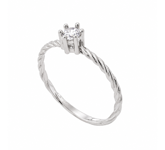 Anel solitario zirconia cristal 3,5mm aro torcido, prata. 341170