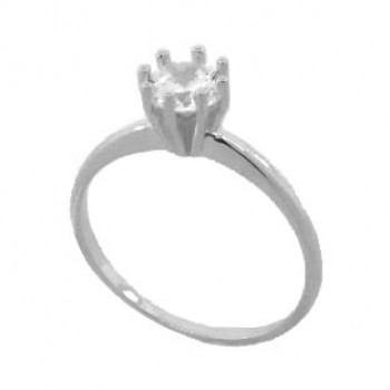 Anel solitario zirconia cristal 6mm, prata. 341175