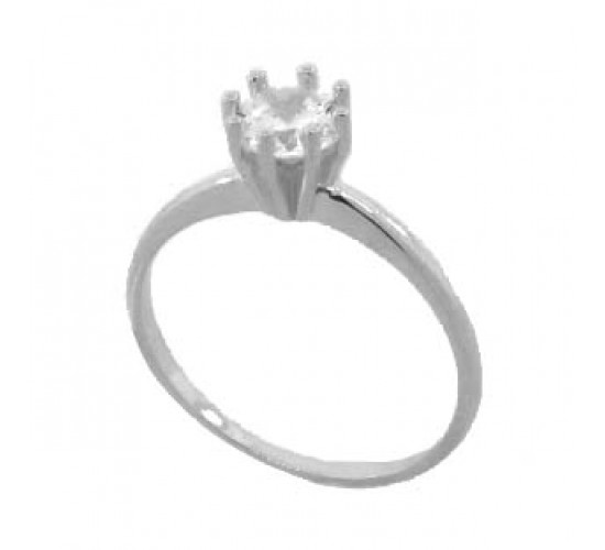 Anel solitario zirconia cristal 6mm, prata. 341175