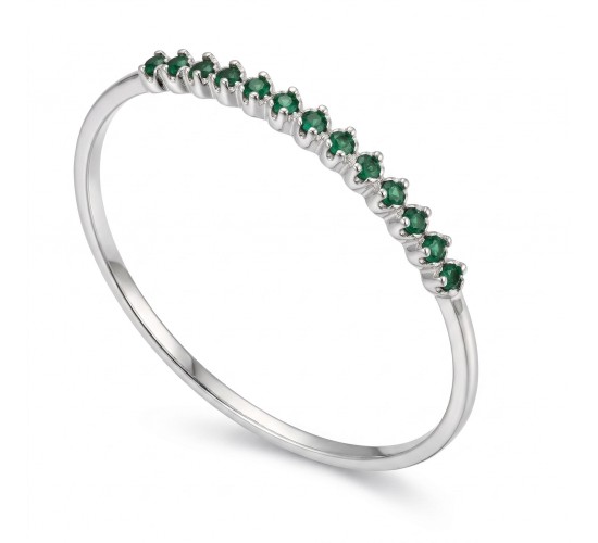 Anel meia alianca fino, gotinha verde esmeralda, prata. 3411778