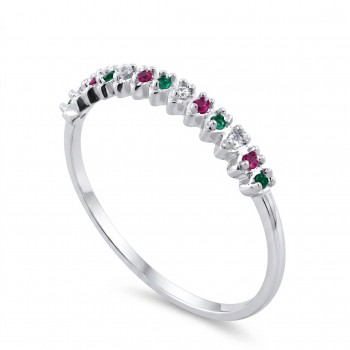 Anel gotinha zirconia verde, vermelha e cristal, prata. 341179
