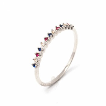 Anel gotinha zirconia azul, cristal e vermelha, prata. 341180