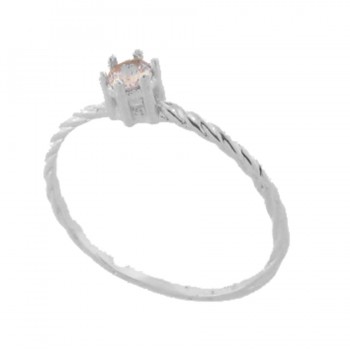 Anel solitario zirconia azul claro 3,5mm aro torcido, prata. 341187