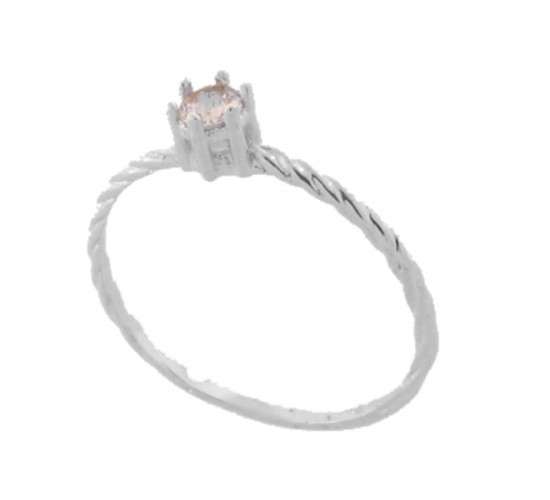 Anel solitario zirconia azul claro 3,5mm aro torcido, prata. 341187