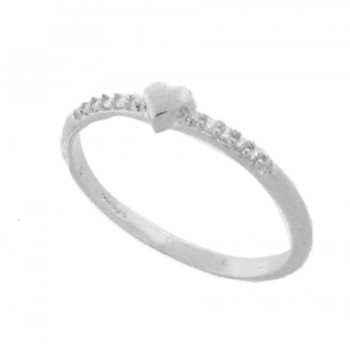 Anel fino com coracao liso e zirconia cristal nas laterais, prata. 341206