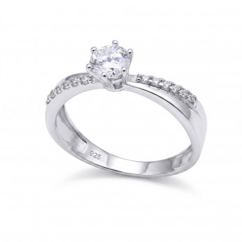 Anel solitario zirconia cristal 5mm aro liso e zirconia cristal, prata. 341219