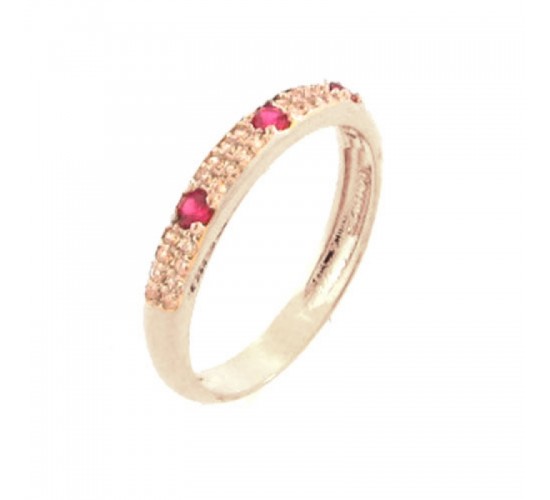 Anel meia alianca zirconia cristal com 4 zirconias vermelha, Prata. 341222