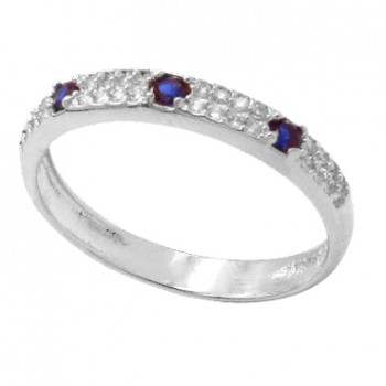 Anel meia alianca zirconia cristal com 4 zirconias azul, Prata. 341223