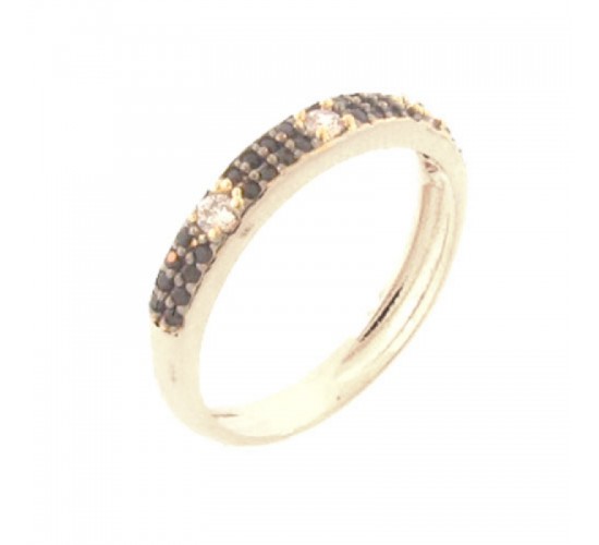 Anel meia alianca zirconia negra com 4 zirconias cristal, Prata. 341225