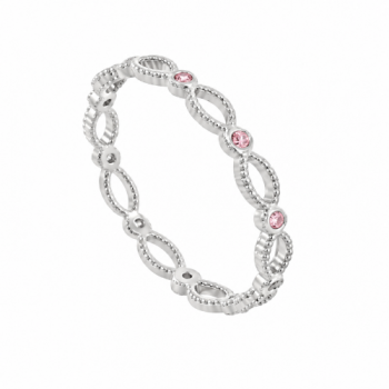 Anel fino vazado intercalado com zirconia rosa claro, prata. 341233