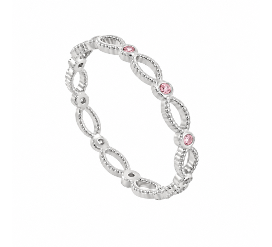 Anel fino vazado intercalado com zirconia rosa claro, prata. 341233