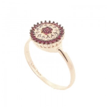 Anel pizza zirconia vermelha e crista, pratal. 341332