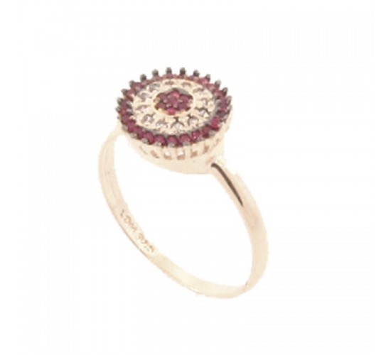 Anel pizza zirconia vermelha e crista, pratal. 341332