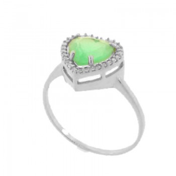 Anel coracao pedra maior verde paraiba com zirconia cristal em volta, Prata. 341334