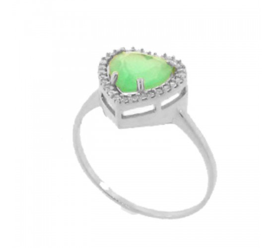 Anel coracao pedra maior verde paraiba com zirconia cristal em volta, Prata. 341334