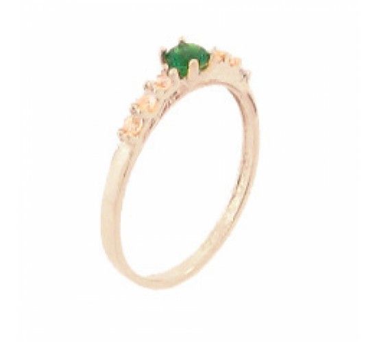 Anel solitario 4mm verde zirconia cristal 2mm nas laterais, prata. 341337