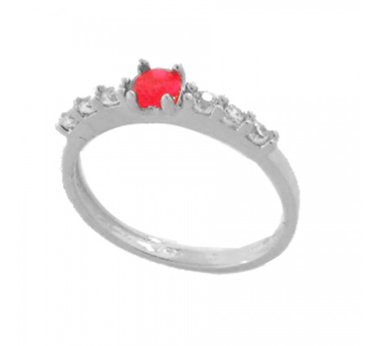 Anel solitario 4mm vermelho zirconia cristal 2mm nas laterais. 341338
