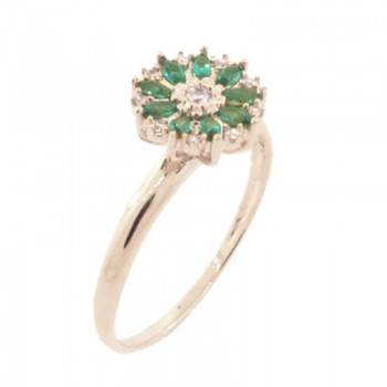Anel flor navete verde paraiba com miolo zirconia cristal, Prata. 341341