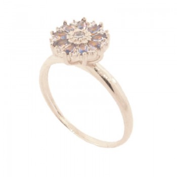 Anel flor navete azul claro com miolo zirconia cristal, Prata. 341342