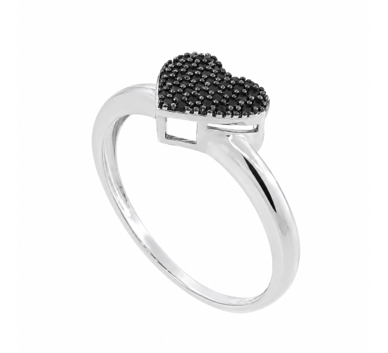 Anel chuveiro coracao zirconia negra, prata. 341365