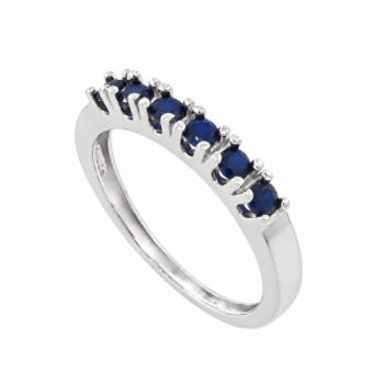 Anel meia alianca zirconia azul safira 2.5mm, prata. 341368