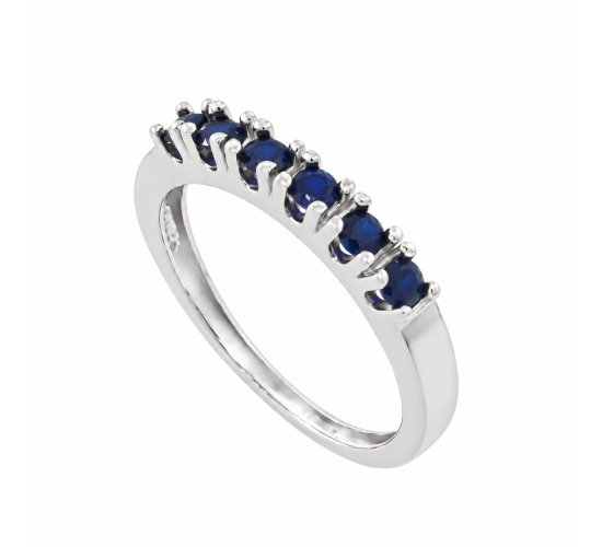 Anel meia alianca zirconia azul safira 2.5mm, prata. 341368